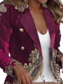 Women's Blazer Lightweight Comfortable School Xmas Party Office Christmas Print Open Front Lapel Contemporary OL Style Baroque Career Print Regular Fit Outerwear Long Sleeve Spring Fall Purple S -Xmas Cothing Store onrwxe1672728080179