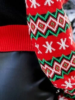 Women's Ugly Christmas Sweater Pullover Sweater Jumper Crew Neck Ribbed Knit Acrylic Patchwork Fall Winter Short Xmas Daily Going Out Stylish Casual Soft Long Sleeve Santa Claus Black S M L -Xmas Cothing Store oorhxf1695029173861