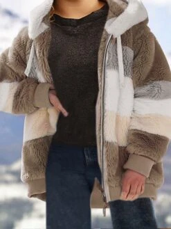 Women's Plus Size Fleece Sherpa Jacket Teddy Coat With Hood Christmas Windproof Warm Zipper Coat Fashion Plush Outdoor Xmas Casual Color Block Regular Fit Outerwear Long Sleeve Fall -Xmas Cothing Store oorsla1695211150162