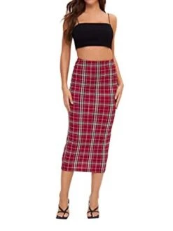 Women's Skirt Scottish Tartans Plaid Skirt Midi Cotton Blend Black White Red Skirts Fall & Winter Print High Waist Fashion Sexy Christmas Street Xmas S M L -Xmas Cothing Store opiako1694742578590