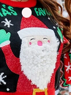 Women's Ugly Christmas Sweater Pullover Sweater Jumper Crew Neck Ribbed Knit Acrylic Patchwork Fall Winter Short Xmas Daily Going Out Stylish Casual Soft Long Sleeve Santa Claus Black S M L -Xmas Cothing Store opvhfa1695029176926
