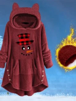 Women's Fleece Jacket Sherpa Jacket Teddy Coat Windproof Warm Outdoor Christmas Daily Wear Going Out Pocket Print Pullover Hoodie Plush Casual Daily Comfortable Xmas Plaid Regular Fit Outerwear -Xmas Cothing Store oqkqyg1666943508286
