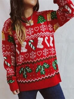 Women's Ugly Christmas Sweater Pullover Sweater Jumper Crew Neck Ribbed Knit Polyester Oversized Fall Winter Regular Outdoor Christmas Daily Stylish Casual Soft Long Sleeve Heart Christmas Tree -Xmas Cothing Store oqmeov1696903375265