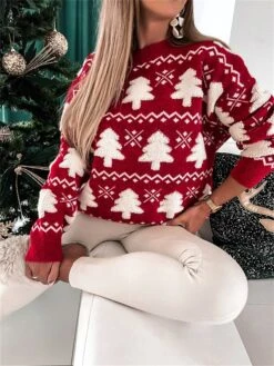 Women's Ugly Christmas Sweater Pullover Sweater Jumper Crew Neck Ribbed Knit Polyester Oversized Fall Winter Regular Outdoor Christmas Daily Stylish Casual Soft Long Sleeve Christmas Tree Red Green S -Xmas Cothing Store oraigx1696903339177
