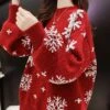 Women's Ugly Christmas Sweater Pullover Sweater Jumper Crew Neck Crochet Knit Cotton Knitted Fall Winter Christmas Holiday Xmas Casual Long Sleeve Snowflake Black Red Green One-Size -Xmas Cothing Store oreowh1660880875815