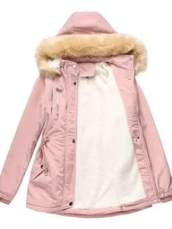 Women's Winter Coat Jacket Parka Warm Breathable Outdoor Christmas Daily Wear Vacation Xmas Pocket Fur Collar Fleece Lined Zipper Hoodie Elegant Lady Comfortable Solid Color Regular Fit Outerwear -Xmas Cothing Store otqrjd1664516980513