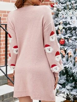 Women's Ugly Christmas Sweater Dress Crew Neck Ribbed Knit Polyester Patchwork Tassel Fall Winter Long Christmas Daily Going Out Xmas Stylish Casual Soft Long Sleeve Santa Claus Black Pink Green S -Xmas Cothing Store ovnhzz1695029197806