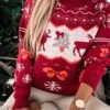 Women's Ugly Christmas Sweater Pullover Sweater Jumper Crew Neck Crochet Knit Polyester Knitted Fall Winter Xmas Holiday Stylish Casual Soft Long Sleeve Christmas Tree Snowflake Red Green S M L -Xmas Cothing Store owashd1662099947901