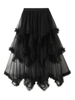 Women's Skirt Tulle Midi Gray Green Wine Apricot Skirts All Seasons Patchwork Irregular Hem Layered Lined Long Christmas Daily Street Xmas M L XL -Xmas Cothing Store owqmwv1694749192072