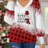 Women's Christmas Sweater Pullover Sweater Jumper V Neck Crochet Knit Print Drop Shoulder Fall Winter Regular Christmas Stylish Casual Soft Long Sleeve Snowman Wine S M L -Xmas Cothing Store owrdzf1697104898725