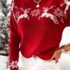 Women's Ugly Christmas Sweater Pullover Sweater Jumper Crew Neck Ribbed Knit Acrylic Patchwork Fall Winter Regular Outdoor Xmas Daily Stylish Casual Soft Long Sleeve Elk Snowflake White Red Green -Xmas Cothing Store owrvqi1695209513404