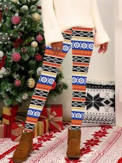 Women's Christmas Leggings High Waist Full Length High Cut Print Micro-elastic Active Fashion Daily Black White S M Fall Winter -Xmas Cothing Store oxmttj1697527448689