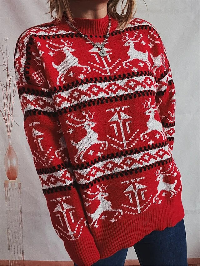 Women's Ugly Christmas Sweater Pullover Sweater Jumper Crew Neck Ribbed Knit Polyester Oversized Fall Winter Regular Outdoor Xmas Daily Stylish Casual Soft Long Sleeve Elk Red S M L 5 Women's Ugly Christmas Sweater Pullover Sweater Jumper Crew Neck Ribbed Knit Polyester Oversized Fall Winter Regular Outdoor Xmas Daily Stylish Casual Soft Long Sleeve Elk Red S M L - Image 4