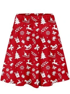 Women's Skirt Swing Mini Red Skirts Fall & Winter Print High Waist Fashion Casual Ugly Christmas Street Xmas S M L -Xmas Cothing Store ozfcpd1695013998689