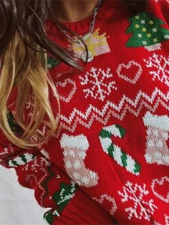 Women's Ugly Christmas Sweater Pullover Sweater Jumper Crew Neck Ribbed Knit Polyester Oversized Fall Winter Regular Outdoor Christmas Daily Stylish Casual Soft Long Sleeve Heart Christmas Tree -Xmas Cothing Store pasrep1696903383399