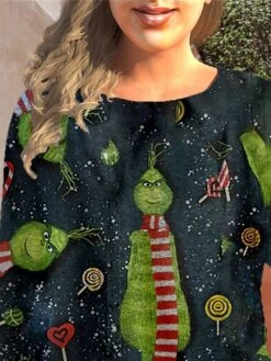 Women's Ugly Christmas Sweater Pullover Sweater Jumper Crew Neck Ribbed Knit Polyester Print Fall Winter Regular Xmas Daily Going Out Stylish Plus Size Casual Long Sleeve Print Navy Blue Green -Xmas Cothing Store pbhaof1696993409019