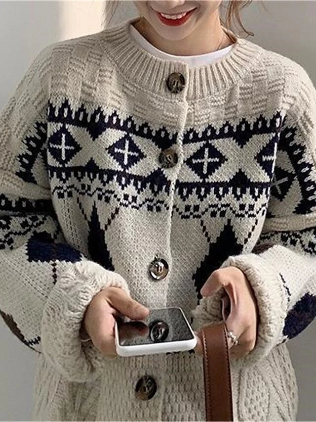 Women's Ugly Christmas Sweater Cardigan Sweater Jacket Crew Neck Cable Knit Polyester Button Knitted Print Fall Winter Regular Outdoor Christmas Daily Stylish Casual Soft Long Sleeve Print Navy Blue 7 Women's Ugly Christmas Sweater Cardigan Sweater Jacket Crew Neck Cable Knit Polyester Button Knitted Print Fall Winter Regular Outdoor Christmas Daily Stylish Casual Soft Long Sleeve Print Navy Blue - Image 5