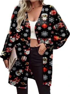 Women's Jacket Christmas Print Santa Claus Breathable Fashion Regular Fit Outerwear Xmas Long Sleeve Fall & Winter Navy S -Xmas Cothing Store pbwbsl1667992317022