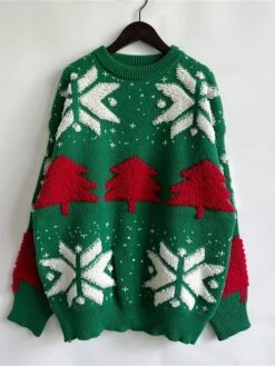 Women's Ugly Christmas Sweater Pullover Sweater Jumper Crew Neck Ribbed Knit Acrylic Oversized Fall Winter Regular Outdoor Christmas Daily Stylish Casual Soft Long Sleeve Christmas Tree Snowflake Red -Xmas Cothing Store pclcsb1696903389189