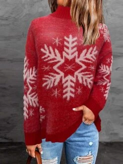 Women's Ugly Christmas Sweater Pullover Sweater Jumper Christmas Sweaters Stand Collar Ribbed Knit Polyester Knitted Fall Winter Regular Outdoor Christmas Daily Stylish Casual Soft Long Sleeve
