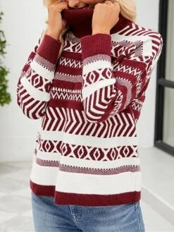 Women's Ugly Christmas Sweater Pullover Sweater Jumper Christmas Sweaters Turtleneck Ribbed Knit Polyester Knitted Fall Winter Regular Outdoor Christmas Daily Stylish Casual Soft Long Sleeve -Xmas Cothing Store pcwkcd1697290900706