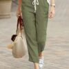 Women's Chinos Slacks Pants Trousers Ankle-Length Faux Linen Pocket Baggy Mid Waist Basic Comfort Xmas Christmas Work Black Green S M Summer Spring &Fall -Xmas Cothing Store pdulfq1681464838424