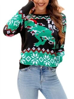 Women's Ugly Christmas Sweater Pullover Sweater Jumper Crew Neck Ribbed Knit Acrylic Oversized Fall Winter Short Xmas Daily Going Out Stylish Casual Soft Long Sleeve Animal Letter Snowflake 1043 -Xmas Cothing Store petiwg1695262580277
