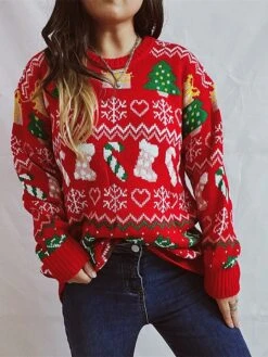 Women's Christmas Sweaters Pullover Sweater Jumper Crew Neck Chunky Knit Polyester Knitted Spring Fall Winter Regular Christmas Daily New Year Fashion Daily Vintage Style Long Sleeve Christmas Tree -Xmas Cothing Store pfqziy1697539823142