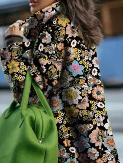 Women's Winter Coat Coat Windproof Warm Holiday Daily Wear Weekend Button Pocket Double Breasted Lapel Vintage Daily Christmas Floral Regular Fit Outerwear Long Sleeve Fall Winter Black Green S M L -Xmas Cothing Store pgcmyi1697295808566