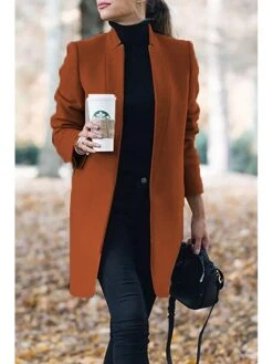 Women's Pea Coat Winter Coat Open Front Stand Collar Trench Coat Fall Warm Windproof Overcoat Christmas Jacket Caramel Colour -Xmas Cothing Store pgfwva1663052454082