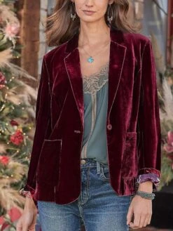 Women's Casual Jacket Blazer Xmas Party Outdoor Christmas Spring Fall Winter Regular Coat Regular Fit Thermal Warm Breathable Streetwear Chic & Modern Elegant Jacket Long Sleeve Solid Color Pocket -Xmas Cothing Store phbjjv1639710313641