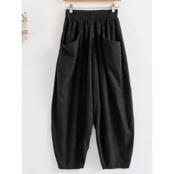 Women's Wide Leg Chinos Pants Trousers Ankle-Length Side Pockets Baggy Micro-elastic Mid Waist Fashion Xmas Christmas Casual Black Purple M L -Xmas Cothing Store phvwwc1659613409209
