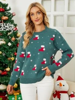 Women's Pullover Sweater Jumper Crew Neck Crochet Knit Acrylic Polyester Embroidery Spring Fall Winter Christmas Daily Holiday Xmas Stylish Ethnic Style Casual Long Sleeve Snowflake Red Green S M L -Xmas Cothing Store pjardg1693561353894