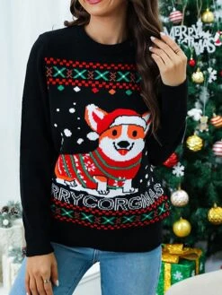 Women's Ugly Christmas Sweater Pullover Sweater Jumper Crew Neck Ribbed Knit Acrylic Oversized Fall Winter Regular Outdoor Xmas Daily Stylish Casual Soft Long Sleeve Animal Letter Yellow Red Blue