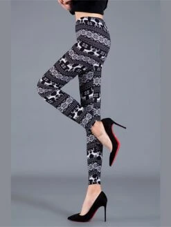 Women's Christmas Leggings Full Length Cotton Blend Print Micro-elastic High Waist Active Vacation Holiday Santa Claus Big Red Snowflake One-Size Fall Winter -Xmas Cothing Store pkqndw1696232190049