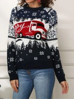 Women's Ugly Christmas Sweater Pullover Sweater Jumper Christmas Sweaters Crew Neck Ribbed Knit Acrylic Knitted Fall Winter Regular Outdoor Christmas Daily Fashion Casual Soft Long Sleeve Geometric -Xmas Cothing Store plcawg1697290682799