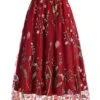 Women's Skirt Swing Midi Tulle Apricot Black White Red Skirts Fall & Winter Floral Embroidered High Waist Vintage Elegant Christmas Xmas Street M L XL -Xmas Cothing Store plcfpi1694271024611