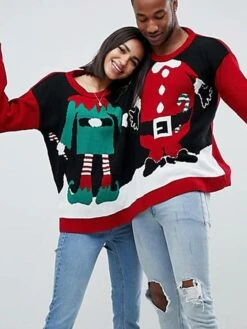 Women's Couple's Ugly Christmas Sweater Pullover Sweater Jumper Knit Santa Claus Crew Neck Stylish Casual Xmas Holiday Winter Fall Black One-Size -Xmas Cothing Store plwvux1667793802970