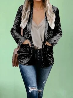 Women's Sequins Blazer Fall Christmas Party Jacket With Pocket Open Front Fashion Outerwear Long Sleeve Fall Silver S -Xmas Cothing Store pmtkja1695209617612