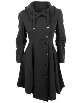 Women's Winter Coat Long Overcoat With Belt Christmas Party Wear Warm Single Breasted Pea Coat Fall Trench Coat Dress Jacket Red Black Khaki Elegant Outerwear Casual Jacket -Xmas Cothing Store pnutdd1631505914676