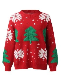 Women's Ugly Christmas Sweater Pullover Sweater Jumper Crew Neck Ribbed Knit Polyester Patchwork Fall Winter Regular Outdoor Xmas Daily Stylish Casual Soft Long Sleeve Christmas Tree Snowflake -Xmas Cothing Store pplwfi1695209490239