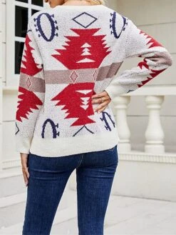 Women's Pullover Sweater Jumper Crew Neck Ribbed Knit Polyester Oversized Fall Winter Short Christmas Daily Going Out Xmas Stylish Casual Soft Long Sleeve Geometric Pink Apricot Grey S M L -Xmas Cothing Store ppmdyl1695175915592