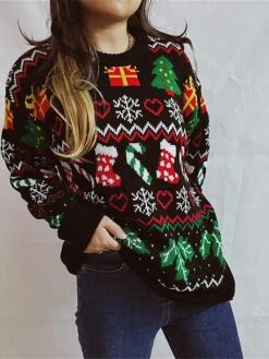 Women's Ugly Christmas Sweater Pullover Sweater Jumper Crew Neck Ribbed Knit Polyester Oversized Fall Winter Regular Outdoor Christmas Daily Stylish Casual Soft Long Sleeve Heart Christmas Tree -Xmas Cothing Store prdrzn1696903393715