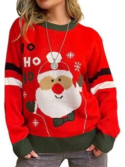 Women's Pullover Sweater Jumper Crew Neck Ribbed Knit Polyester Oversized Fall Winter Short Outdoor Christmas Daily Xmas Stylish Casual Soft Long Sleeve Letter Santa Claus Red S M L -Xmas Cothing Store priwtu1695175910141