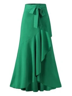 Women's Trumpet / Mermaid Wrap Christmas Skirts Wine Black Green Skirts Ruffle Asymmetric Hem Vintage Elegant Office Party Street S M L -Xmas Cothing Store prvdan1644474602777