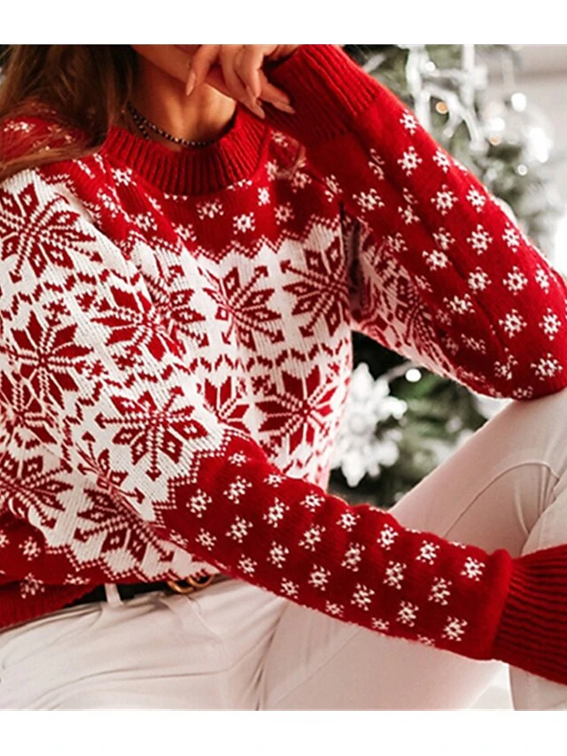 Women's Ugly Christmas Sweater Pullover Sweater Jumper Crew Neck Crochet Knit Cotton Knitted Fall Winter Christmas Holiday Xmas Casual Long Sleeve Plaid White Red One-Size 3 Women's Ugly Christmas Sweater Pullover Sweater Jumper Crew Neck Crochet Knit Cotton Knitted Fall Winter Christmas Holiday Xmas Casual Long Sleeve Plaid White Red One-Size
