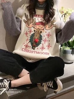 Women's Ugly Christmas Crew Neck Sweater Cardigan Sweater Jacket Ribbed Knit Polyester Button Knitted Print Fall Winter Short Outdoor Xmas Holiday Daily Stylish Casual Long Sleeve Animal -Xmas Cothing Store pseopa1697290910829