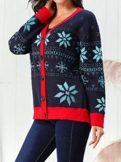 Women's Ugly Christmas Sweater Cardigan Sweater Jacket V Neck Ribbed Knit Acrylic Button Knitted Print Fall Winter Regular Outdoor Christmas Daily Stylish Casual Soft Long Sleeve Snowflake Navy Blue 17 Women's Ugly Christmas Sweater Cardigan Sweater Jacket V Neck Ribbed Knit Acrylic Button Knitted Print Fall Winter Regular Outdoor Christmas Daily Stylish Casual Soft Long Sleeve Snowflake Navy Blue -Xmas Cothing Store pssnpf1697290866151