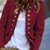 Women's Blazer Christmas Blazer Fall Open Front Outdoor Stand Collar Military Jacket Fashion Outerwear Long Sleeve Fall ArmyGreen S Xmas