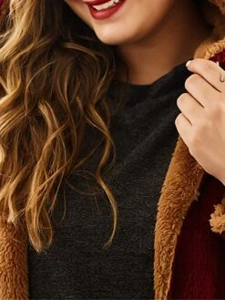 Women's Teddy Coat Hoodie Jacket Windproof Warm Christmas Street Xmas Sport Daily Wear Patchwork With Pockets Open Front Hoodie Daily Plush Color Block Regular Fit Outerwear Long Sleeve Fall -Xmas Cothing Store psvdmx1695265344282